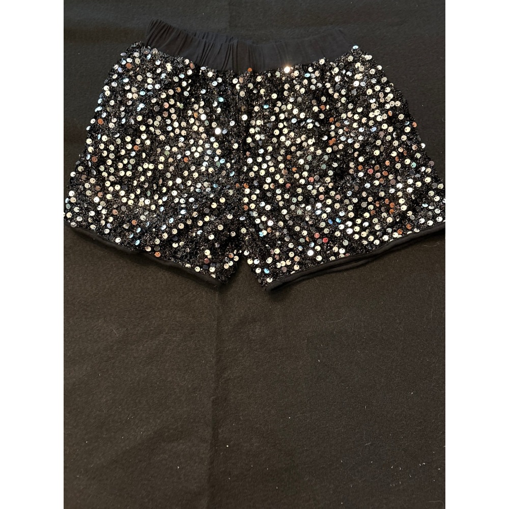 Joy & Co Sequin Shorts Women L Black NEW Elastic Waist Sparkly Festival Glam